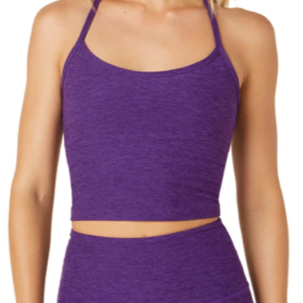 2 Brand New Beyond Yoga Slim Racerback Cropped Tanks Purple & Grey size M